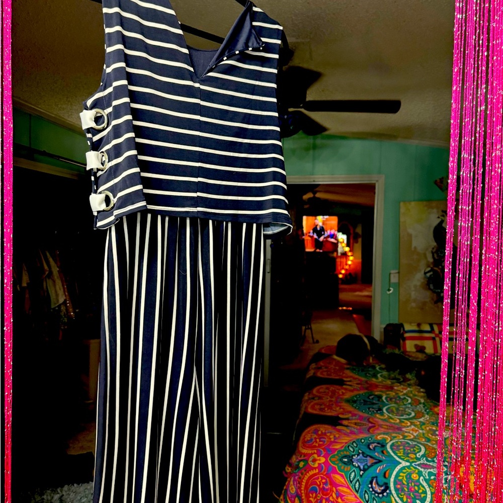 Navy blue and white jumpsuit sleeveless